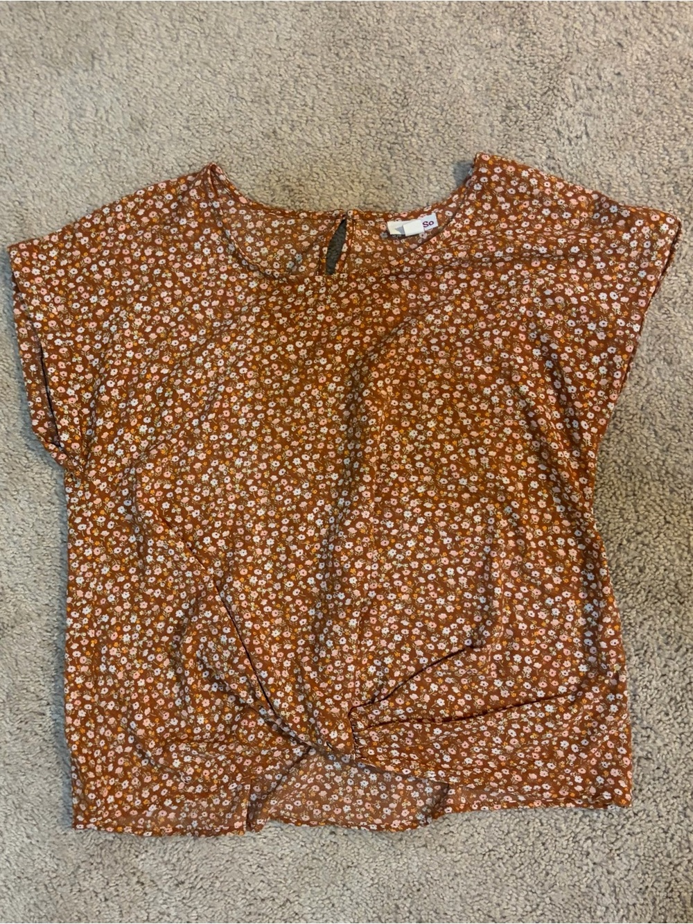 SO Rust Floral Twist-Front Blouse